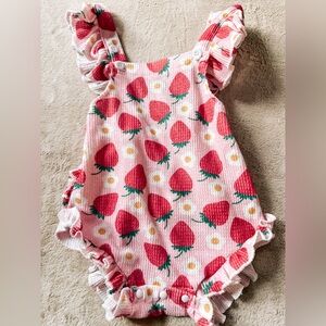 Strawberry Print Pink Kids One Piece